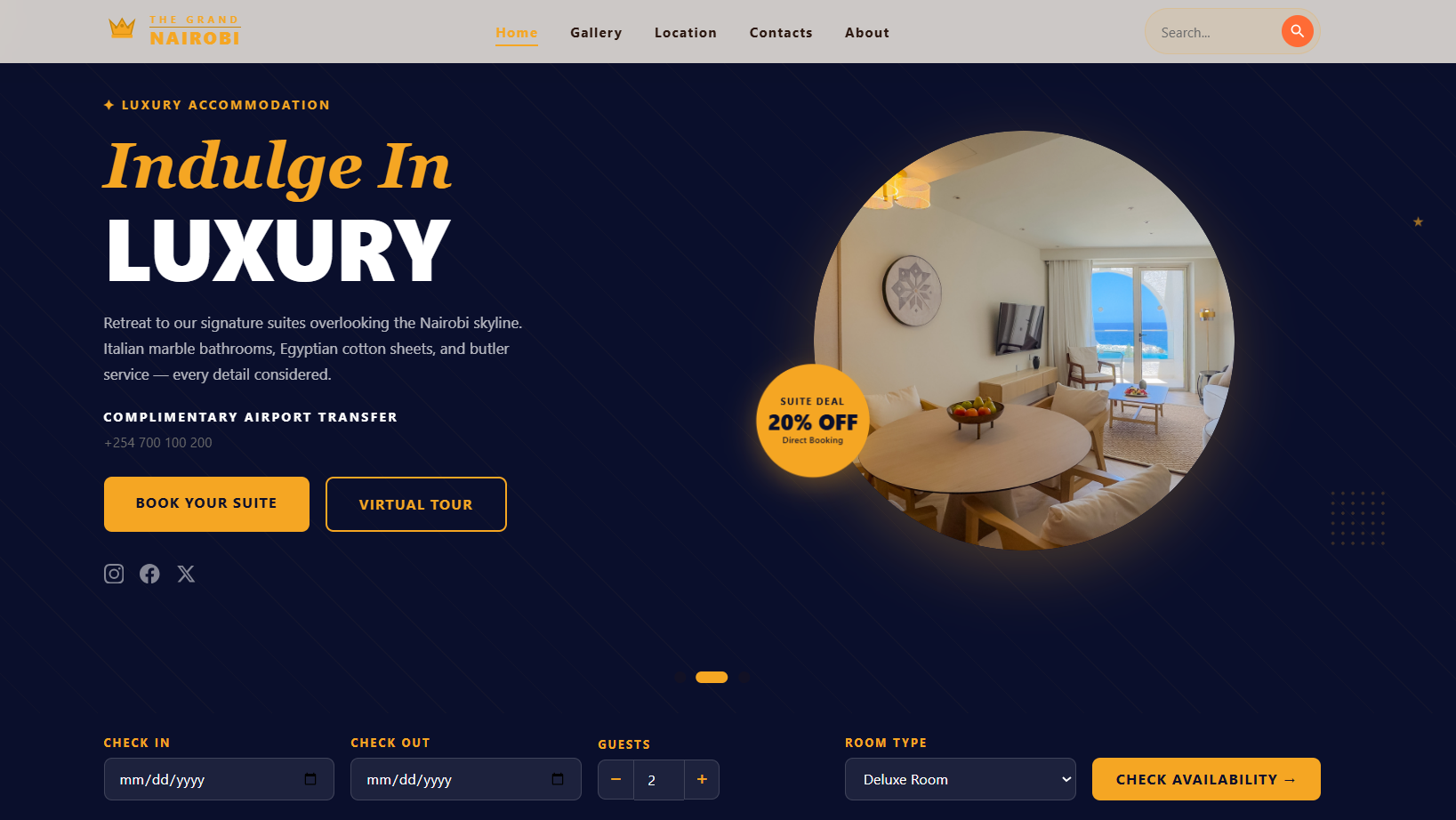 The Nairobi Hotel website preview